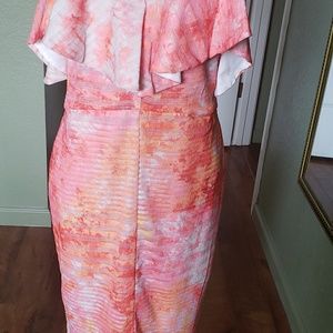Rachael Roy Macy's coral, pink fitted dress ML